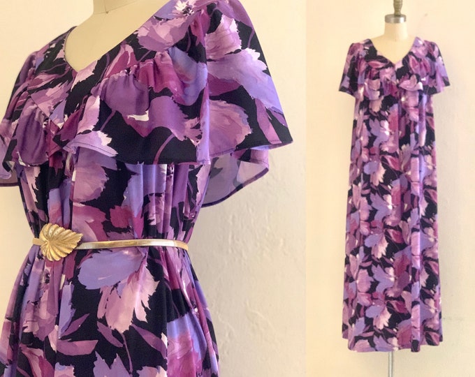 vintage 70's purple floral maxi boho dress