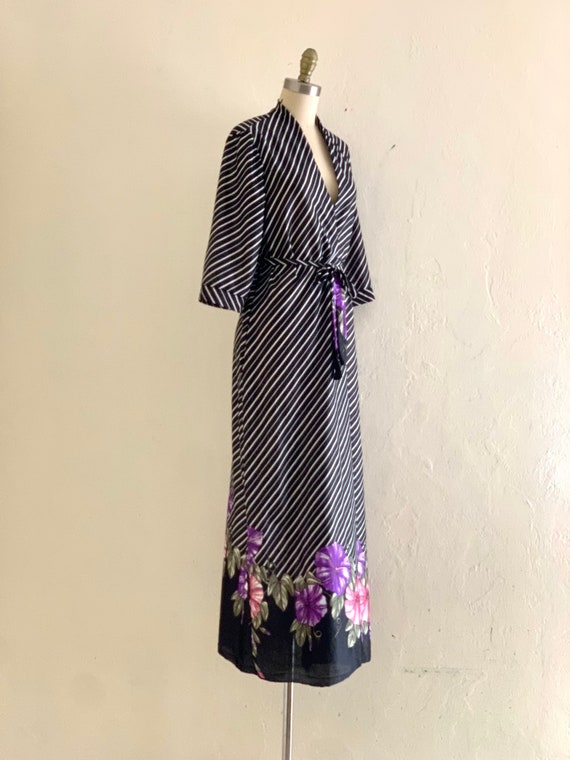 vintage 70's black floral striped maxi robe // lo… - image 2