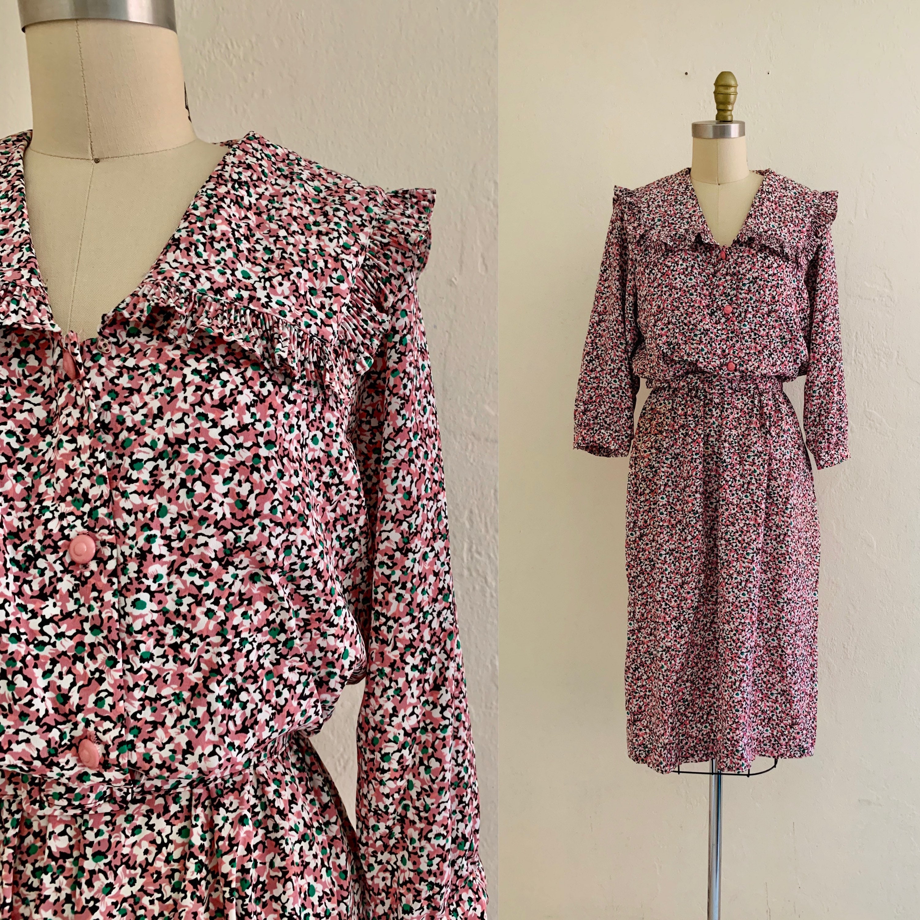 vintage 80's floral dress with large collar