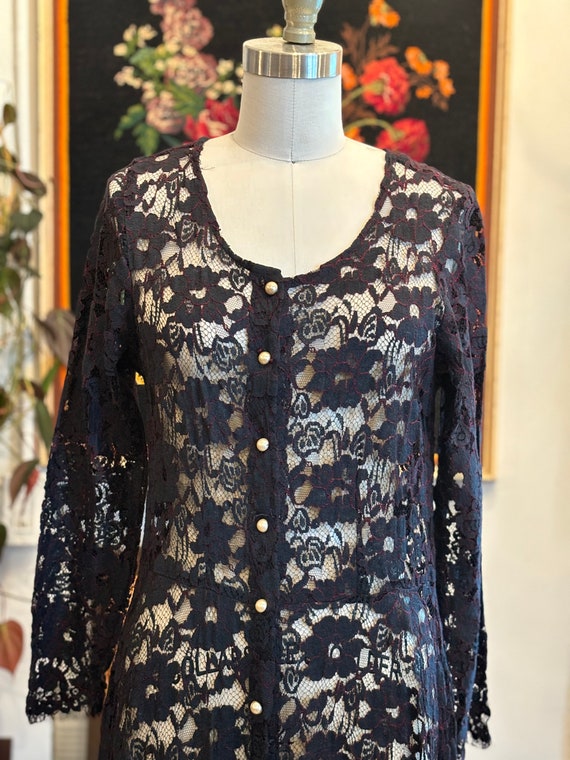vintage 80's black lace maxi dress // floral lace… - image 3