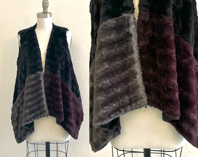 vintage patchwork faux fur vest with pockets