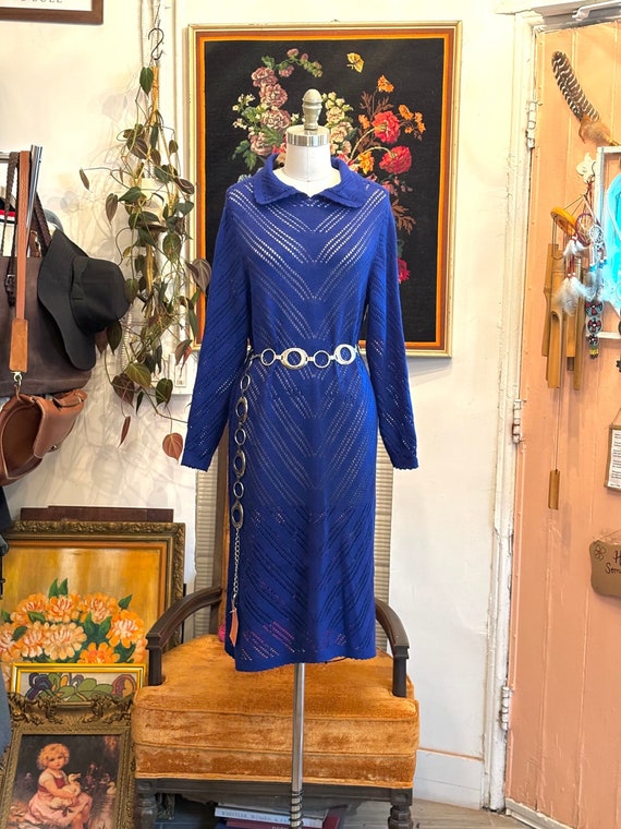 vintage 70's blue knit midi dress - image 1