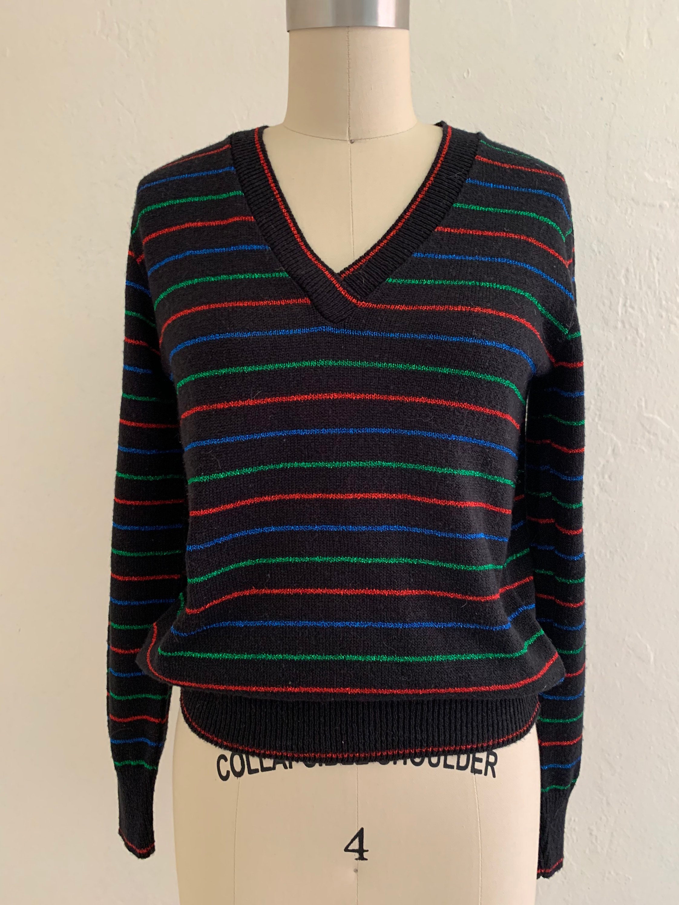 vintage 70's black striped metallic sweater