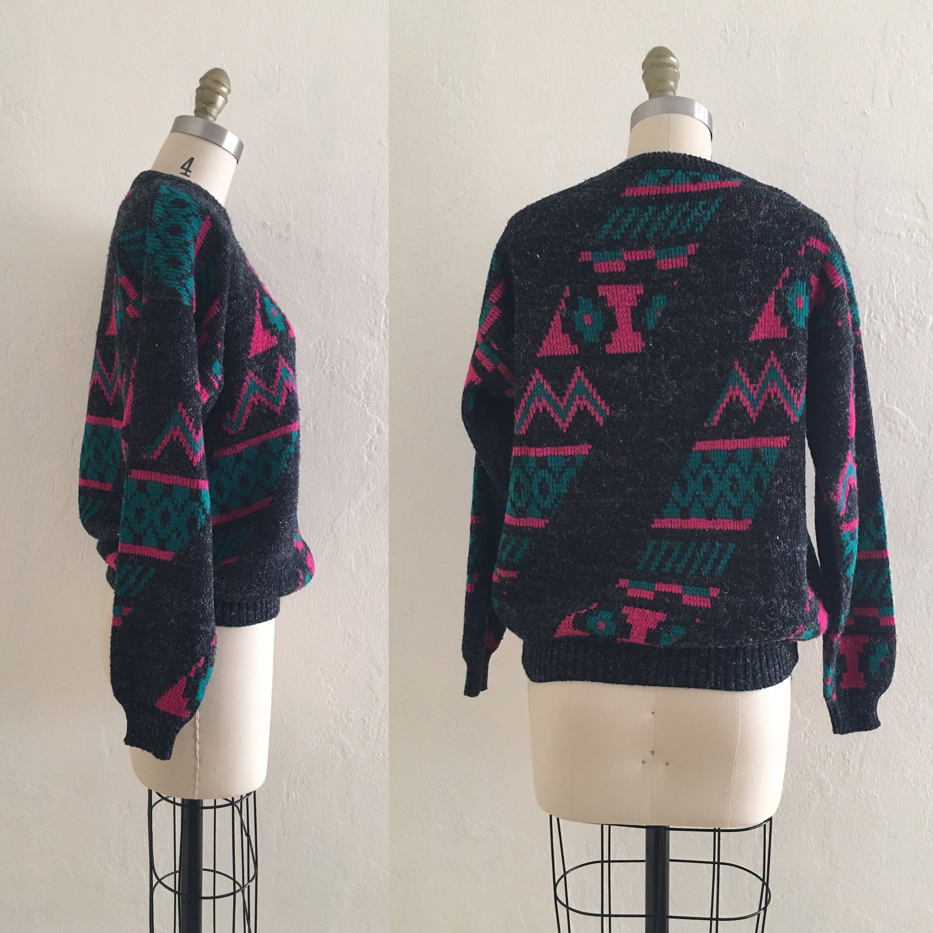 vintage 80's sweater // multi color geometric shapes sweater