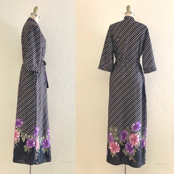 vintage 70's black floral striped maxi robe // lo… - image 5