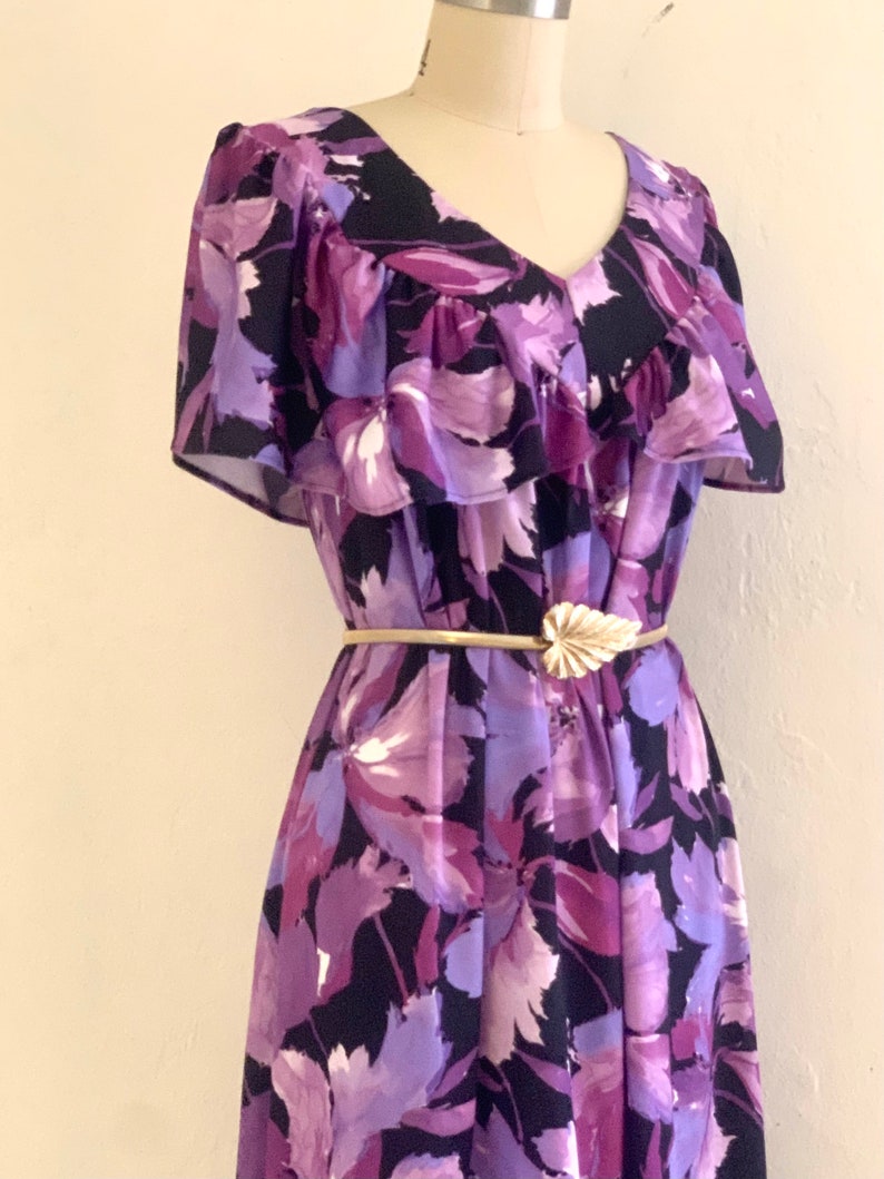 vintage 70's purple floral maxi boho dress image 2