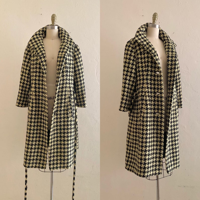 vintage 60's herringbone black & cream coat image 7