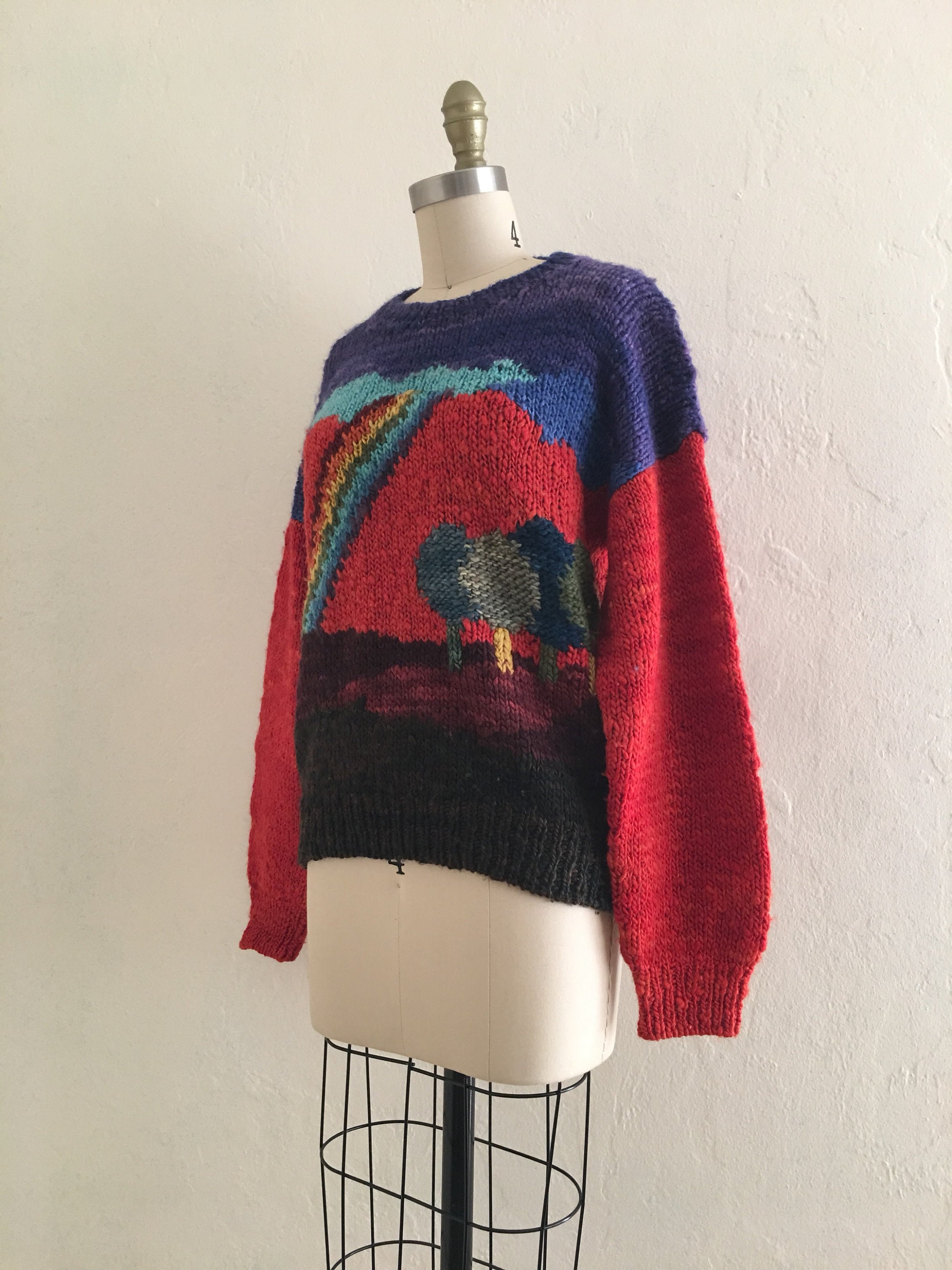 vintage 70's handmade rainbow wool novelty sweater