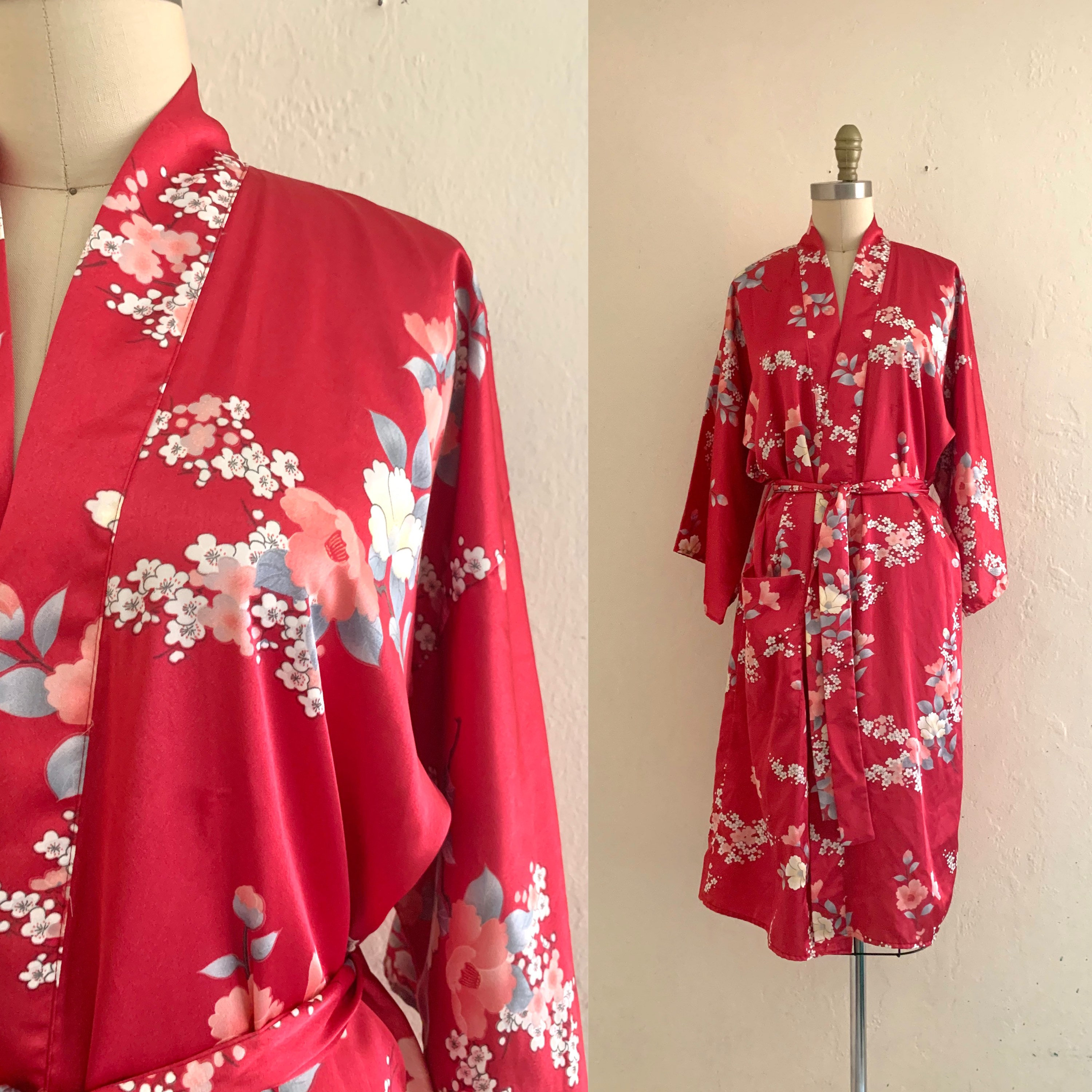 vintage floral robe with pockets // japanese robe // dressing gown