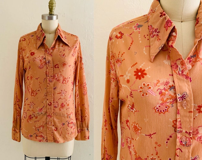 vintage 70's flower power orange blouse