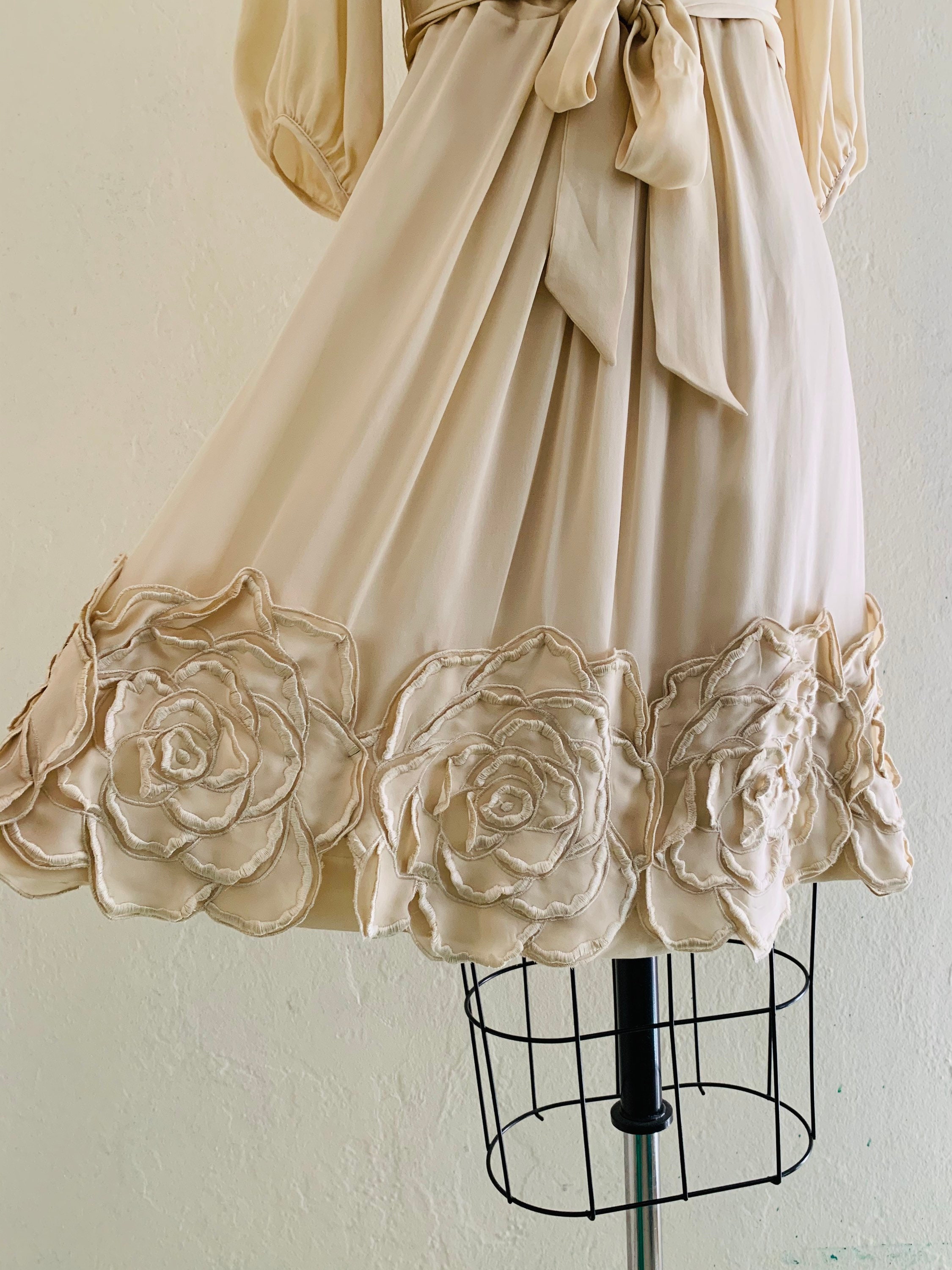 vintage beige floral embroidered dress