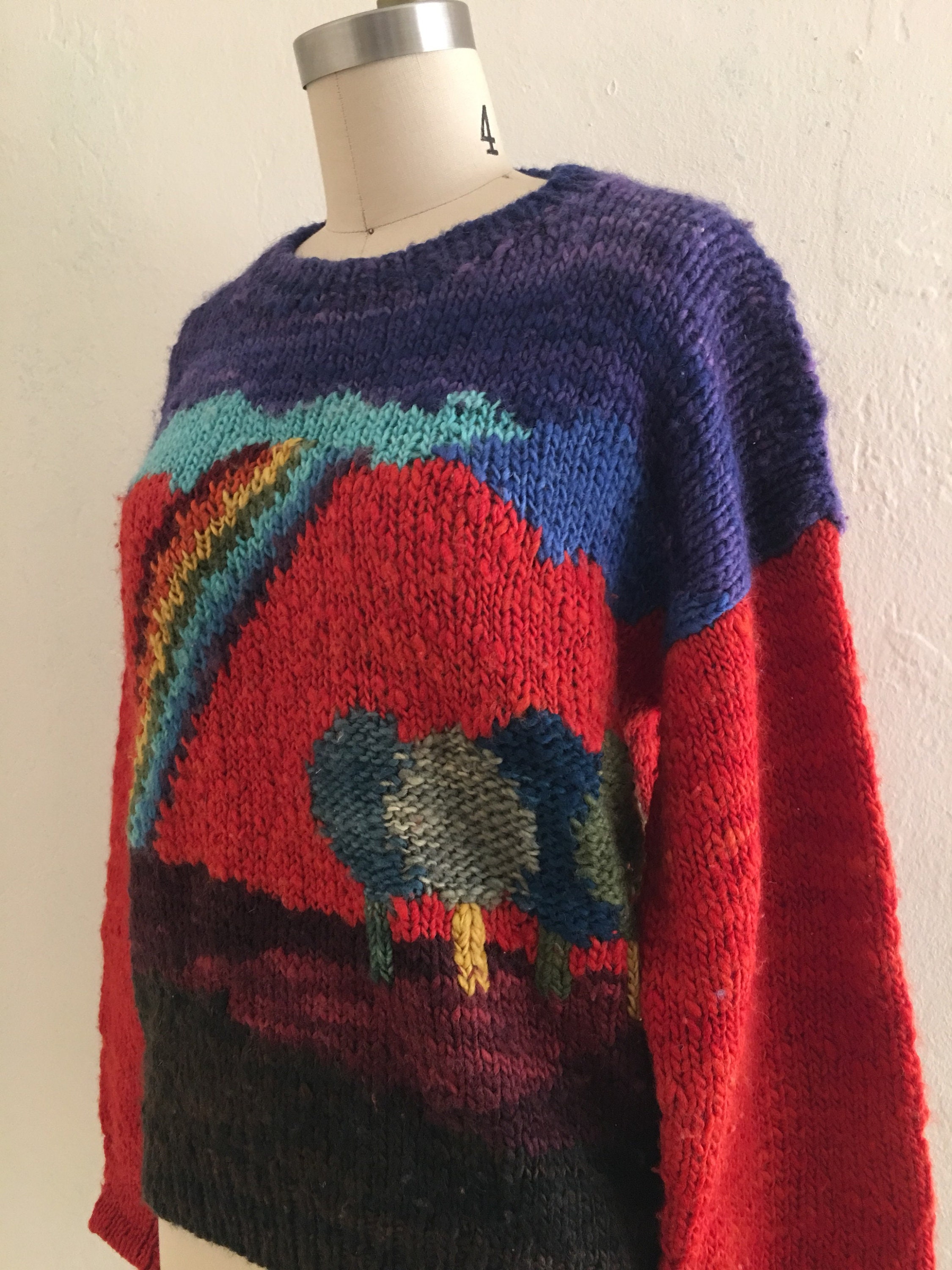 vintage 70's handmade rainbow wool novelty sweater