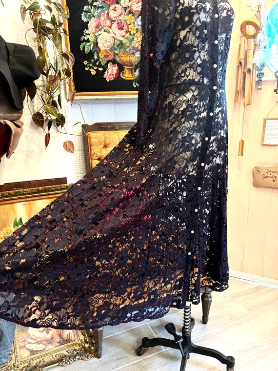 vintage 80's black lace maxi dress // floral lace… - image 8