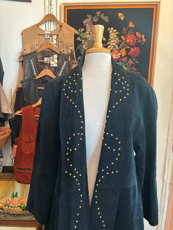 vintage 90's black suede studded jacket - image 10