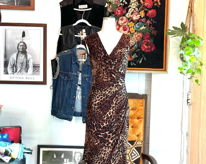 vintage ralph lauren dress leopard print faux wrap fitted dress