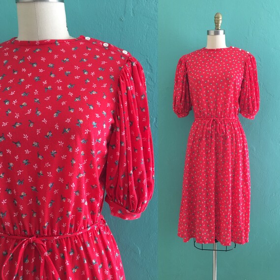 vintage 80's floral calico print knit shirt dress
