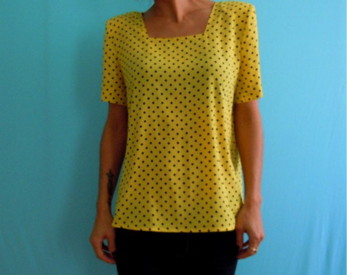 Vintage 80's Yellow N Black Polka Dot Blouse / Top - Etsy UK