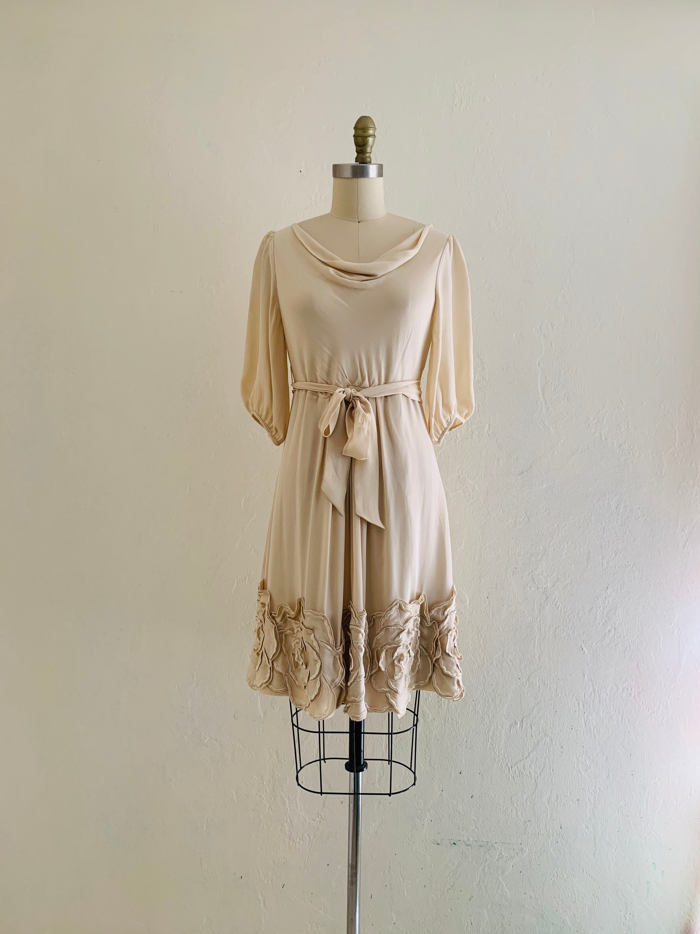 vintage beige floral embroidered dress