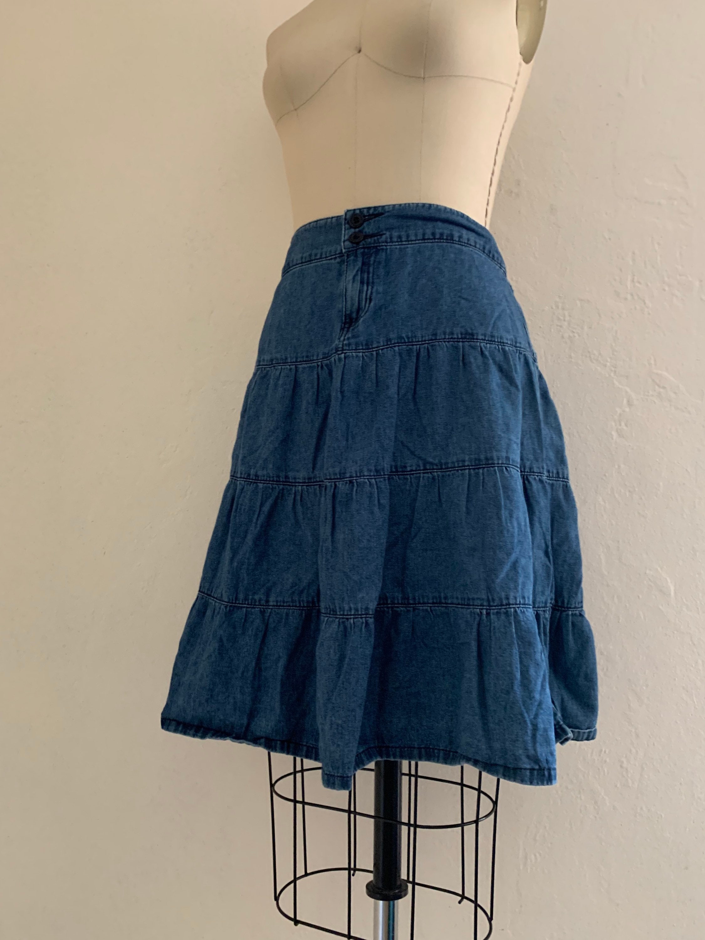 reserved vintage 90's denim tiered skirt // high waist jean skirt