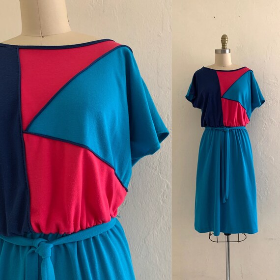 vintage 80's blue color block dress