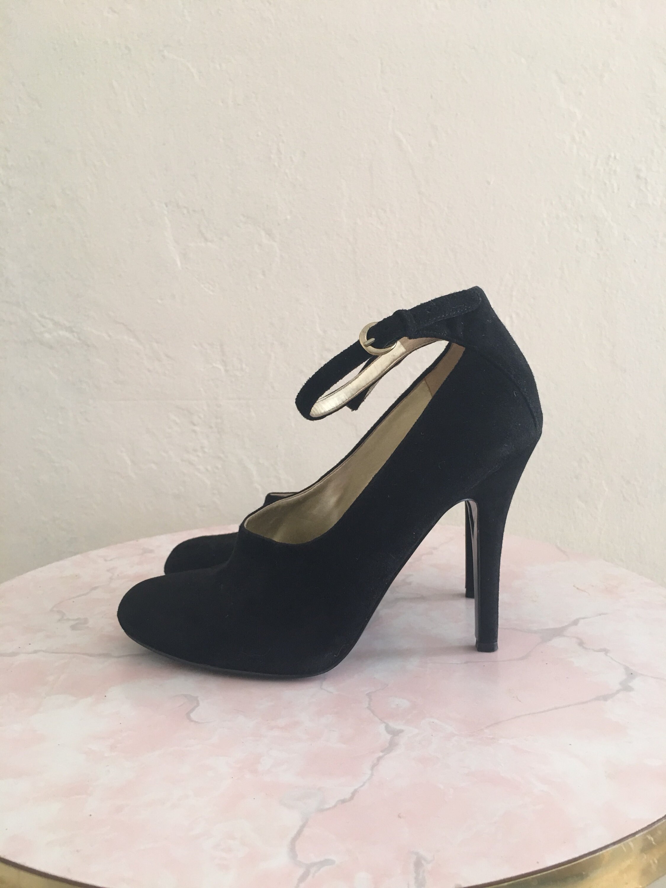 black ankle strap heel