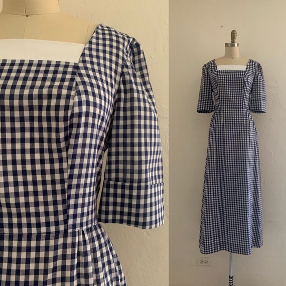 vintage 70's gingham cotton maxi dress