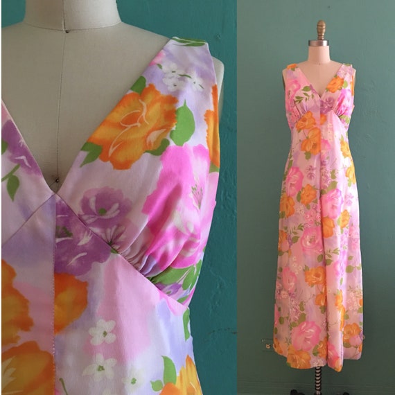 vintage 60's spring floral maxi dress // chiffon f