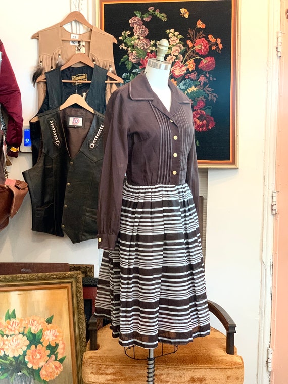 vintage 50's dress // brown striped shirt waist d… - image 3