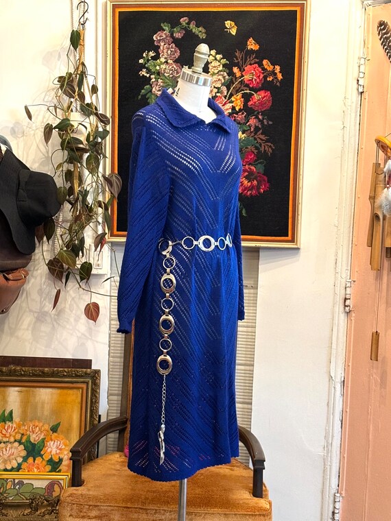 vintage 70's blue knit midi dress - image 4