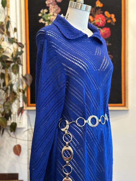vintage 70's blue knit midi dress - image 5