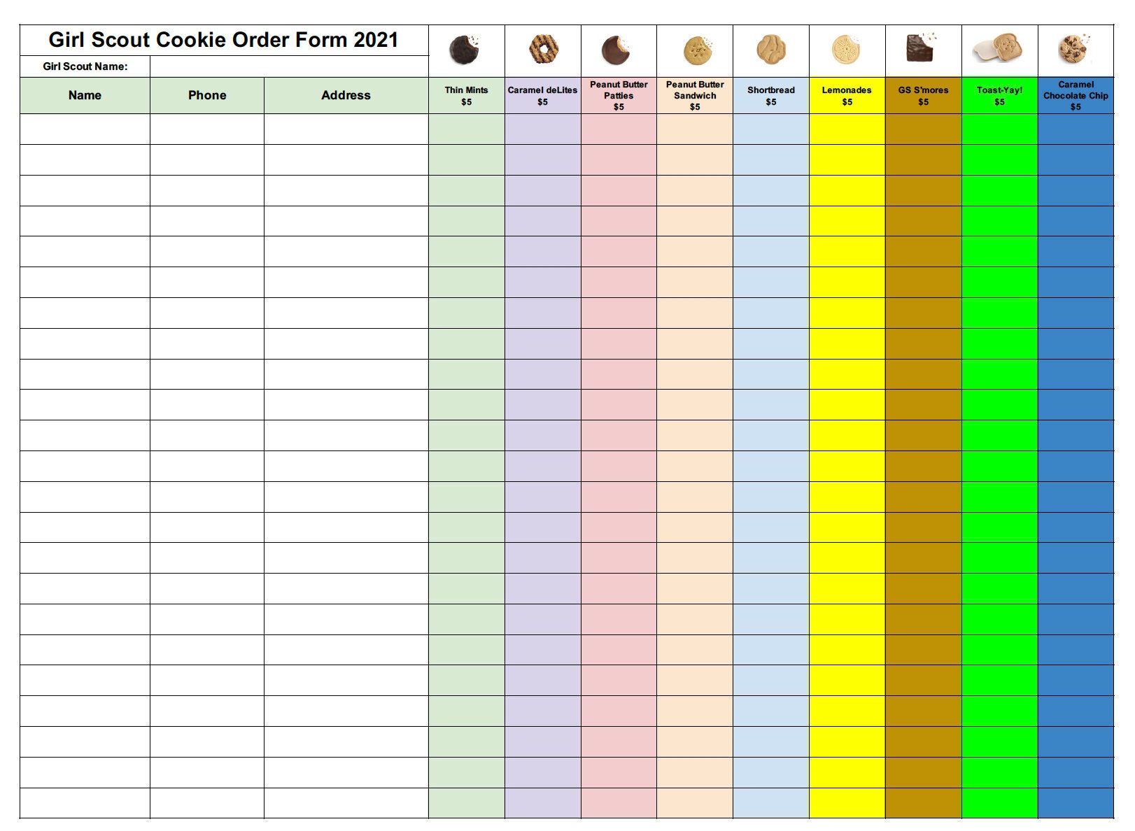 Girl Scout Cookie Order Form for ABC Bakers Etsy Denmark