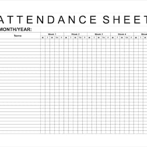 Attendance Sheet - Black & White Letter