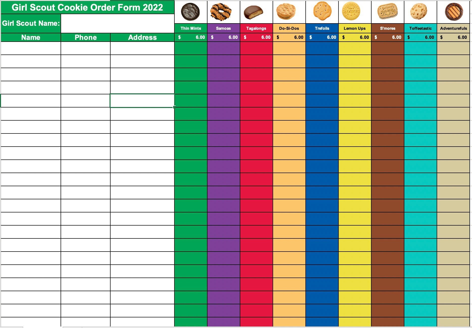 2022 Girl Scout Cookie Order Form For Little Brownie Bakers Etsy Hong 