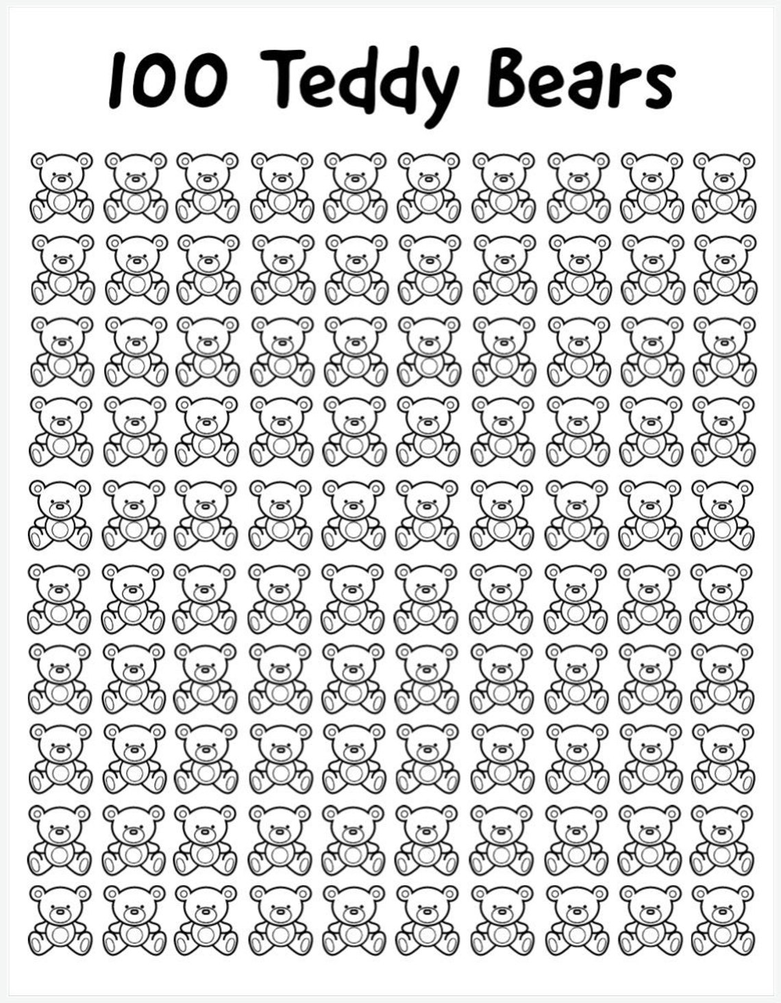 100 Teddy Bears Fill-In Chart | Etsy