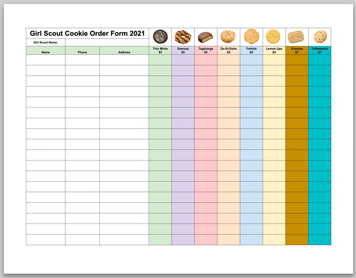 2021 Girl Scout Cookie Order Form for Little Brownie Bakers Etsy