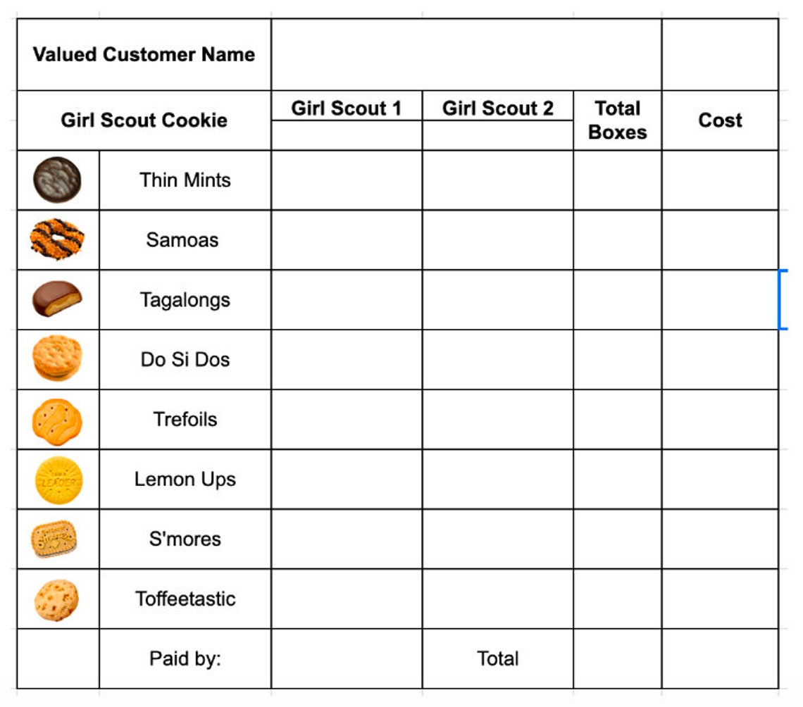 Girl Scout Customer Cookie Order Form Receipt for Little Etsy