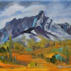 Original Oil-Red Mountain - Arizona Art: Signed Shelf Sitter