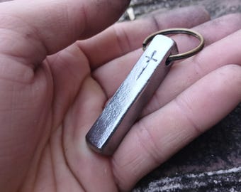 Hand Forged Iron Keychain: Blacksmith Made Cross Keychain