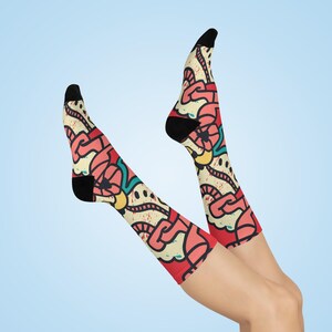 Bold Artistic Pattern Socks, Colorful Abstract Crew Socks, Fun Gift for Him or Her, Unique Graphic Design Socks, Funky Modern Streetwear