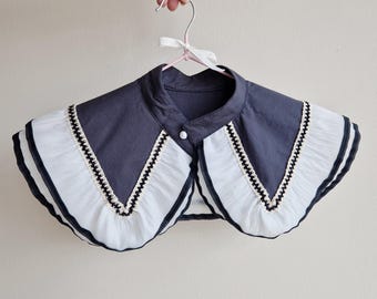 Cuello desmontable con volantes blancos – Pieza de cuello superpuesta de inspiración vintage