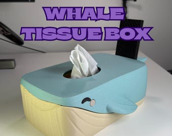 Whale Tissue Box Cover with Phone Stand | 3D Printed Ocean Home Decor | Cute Bathroom & Living Room Accessoryv