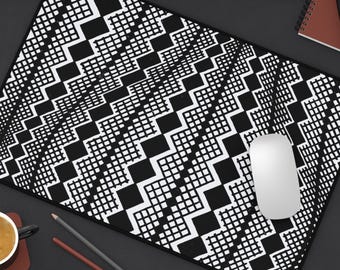 Retro Style Black & White Desk Mat, Modern Office Decor, Minimalist Workspace Accessory