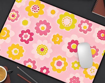 Floral Mouse Pad Desk Mat - Home Office Decor, Cute Student Gift, Gaming Mouse Pad, Flower Mousepad, Size 12” × 18”