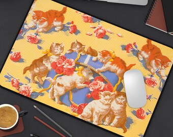 Cute Cat Floral Desk Mat Cat Lover Gift Cat Mouse Pad Office Desk Decoration Pet Cat Themed Deskmat Accessory Cozy Cat Lovers Gift Mouse Pad