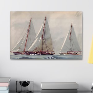 Maritime Canvas Art, Nautical Wall Decor, Sailboat Stretch Canvas, Vacation Coastal Home Decoration, Ocean Themed Artwork Beach Home Decor