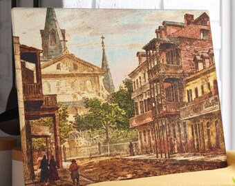 Vintage New Orleans French Quarter Glass Cutting Board, NOLA Art, New Orleans Gifts, Kitchen Decor, Decorative Charcuterie Housewarming Gift
