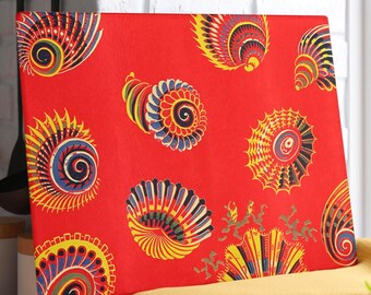 Seashell Pattern Glass Cutting Board, Nautical Kitchen Decor