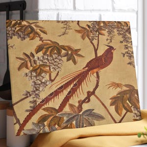 Tabla de cortar de vidrio con diseño botánico asiático vintage, tabla de charcutería estilo chinoiserie, decoración de cocina con pájaros florales, bandeja de servir oriental, regalo para inauguración de casa.