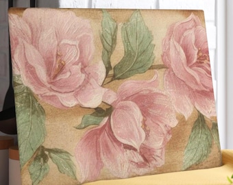 Vintage Pink Roses Glass Cutting Board, Floral Kitchen Decor, Charcuterie Tray