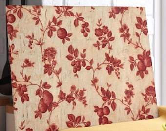 Vintage Red Floral Pattern Glass Cutting Board, Rustic Kitchen Decor, Charcuterie Tray